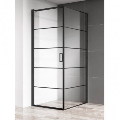 Душевой уголок AQUAme (AQM5215-LH-8), 80х80х195 см профиль черный матовый, стекло прозрачное, 6 мм
