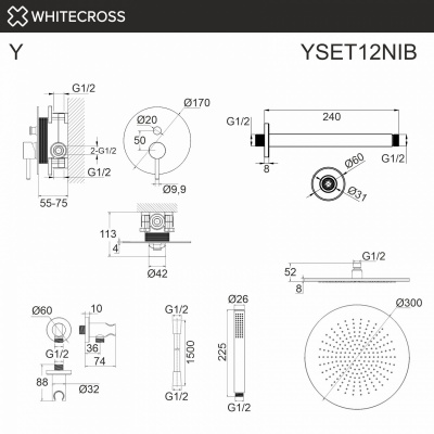 Душевая система с потолочным тропическим душем WHITECROSS Y YSET12NIB