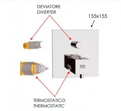 Встраиваемый смеситель-термостат REMER Qubika Thermo (QT09KBCFP), антрацит брашированный