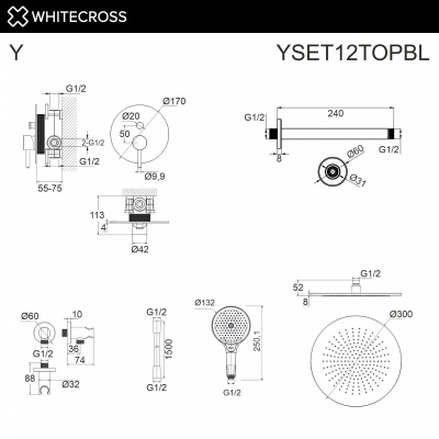 Душевая система с ручным и тропическим душем WHITECROSS Y YSET12TOPBL