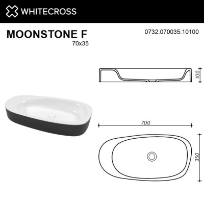 Умывальник WHITECROSS Moonstone F 70x35 (черный/белый глянец) иск. камень