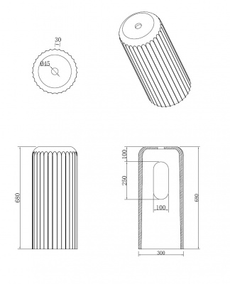 Раковина Ø40 см на пьедестале Boheme Glow (810-RIB-G-GR+810-BASE-RIB-G-GR), grey