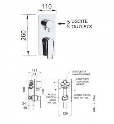 Встраиваемый смеситель REMER Vanity (V95), хром