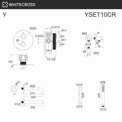 Душевая система с термостатом и изливом WHITECROSS Y YSET10CR