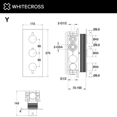 Встраиваемый смеситель-термостат WHITECROSS Y (Y1238CPB), медь брашированная