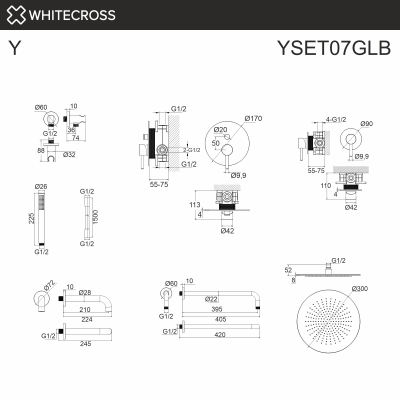 Душевая система с тропическим душем и изливом WHITECROSS Y YSET07GLB