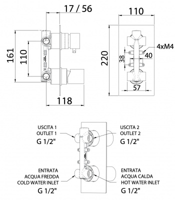 Встраиваемый смеситель REMER Edge (EG592BG), золото брашированное