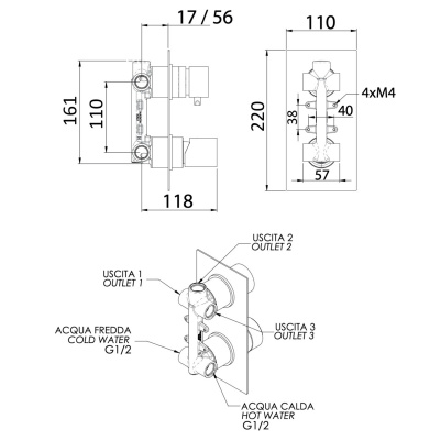 Встраиваемый смеситель REMER Edge (EG593NP), никель брашированный
