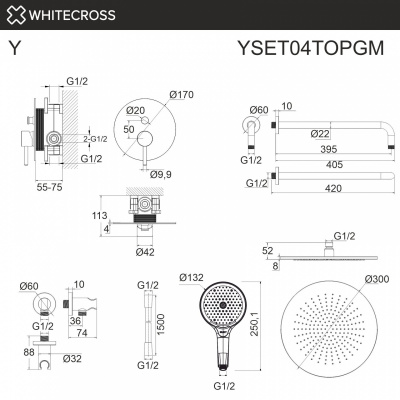 Душевая система с ручным и тропическим душем WHITECROSS Y YSET04TOPGM