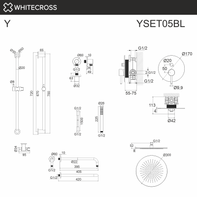 Душевая система с ручным и тропическим душем WHITECROSS Y YSET05BL