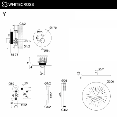 Душевая система с потолочным тропическим душем WHITECROSS Y YSETSP-131BL