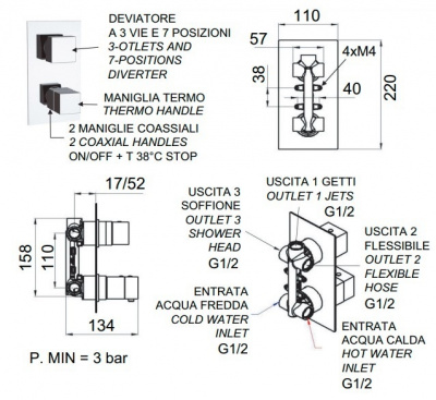 Встраиваемый смеситель-термостат REMER Qubika Thermo (QT937), хром