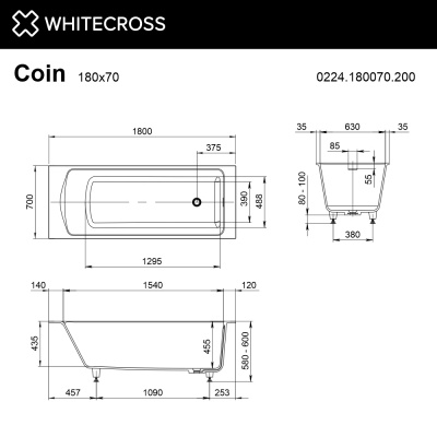 Ванна WHITECROSS Coin 0224.180070.200 иск. камень 180х70