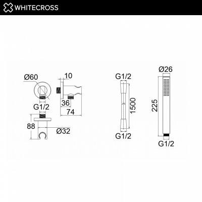 Душевой набор с подключением WHITECROSS Y MICRO-BL/Y1005BL/SHP150BL