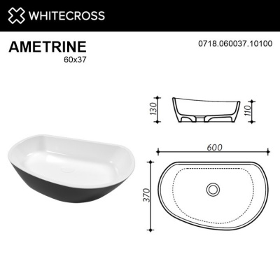 Умывальник WHITECROSS Ametrine 60x37 (черный/белый глянец) иск. камень