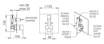 Встраиваемый смеситель REMER Q-Design (QD09), хром