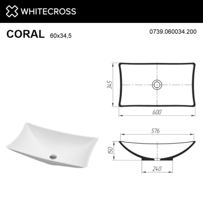Умывальник WHITECROSS Coral 0739.060034.200 60x34.5 иск. камень
