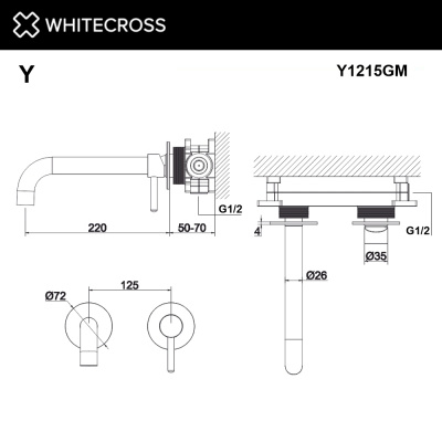 Встраиваемый смеситель L WHITECROSS Y Y1215GM