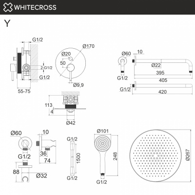Душевая система с ручным и тропическим душем WHITECROSS Y (YSET04BASICNIB), никель