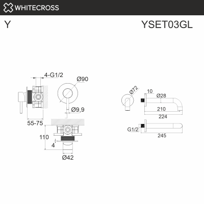 Душевая система с изливом WHITECROSS Y YSET03GL