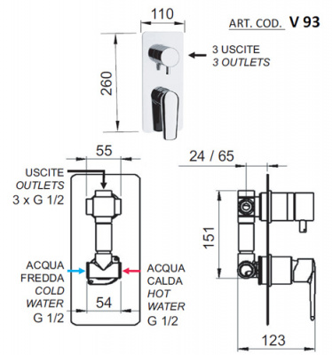 Встраиваемый смеситель REMER Vanity (V93), хром