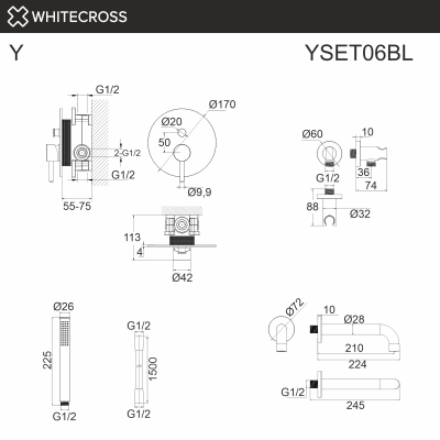 Душевая система с изливом и ручным душем WHITECROSS Y YSET06BL