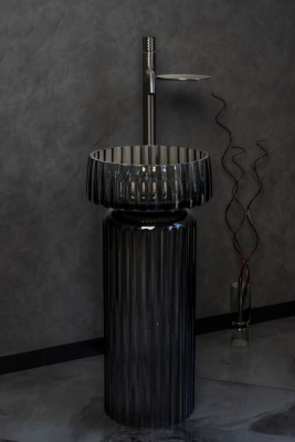 Раковина Ø40 см на пьедестале Boheme Glow (810-RIB-G-GR+810-BASE-RIB-G-GR), grey