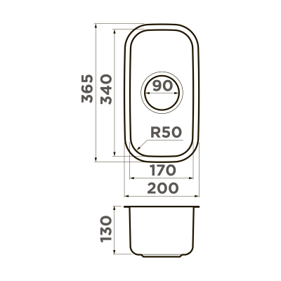 Кухонная мойка Omoikiri Omi 20-U-IN (4997022), прямоугольная, нержавеющая сталь