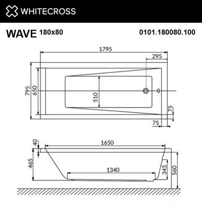 Ванна WHITECROSS Wave 180x80 
