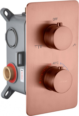 Встраиваемый термостат Boheme Cell (134-2-CB), на 2 источника медь брашированная
