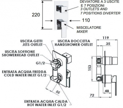 Встраиваемый смеситель REMER Qubika (Q937), хром