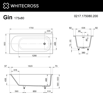 Ванна WHITECROSS Gin 0217.175080.200 иск. камень 175х80