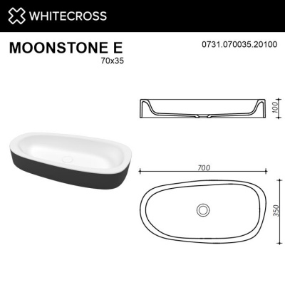 Умывальник WHITECROSS Moonstone E 70x35 (черный/белый мат) иск. камень