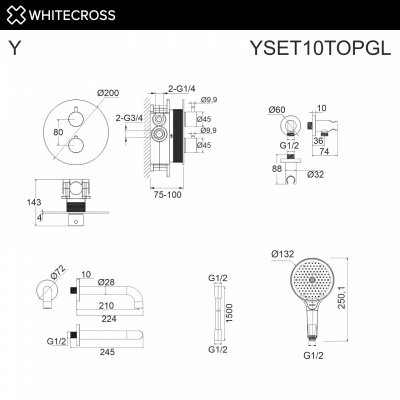 Душевая система с термостатом и изливом WHITECROSS Y YSET10TOPGL